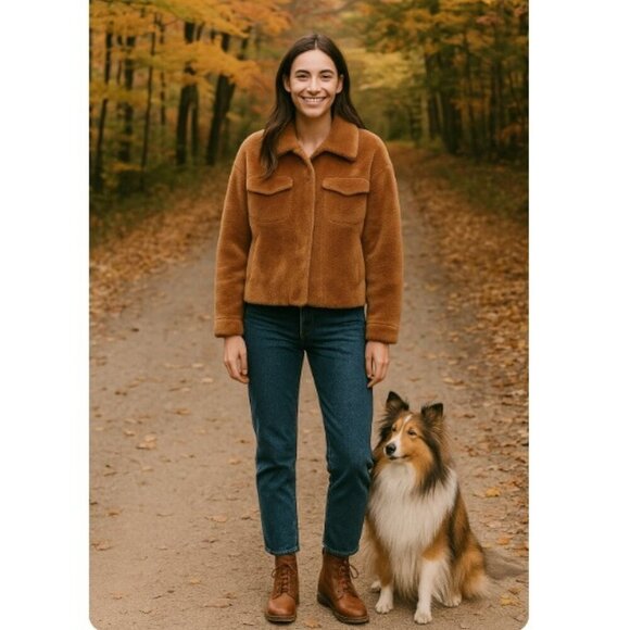 Eifini Jackets & Blazers - Eifini Tan Sherpa Fleece Cozy Teddy Jacket